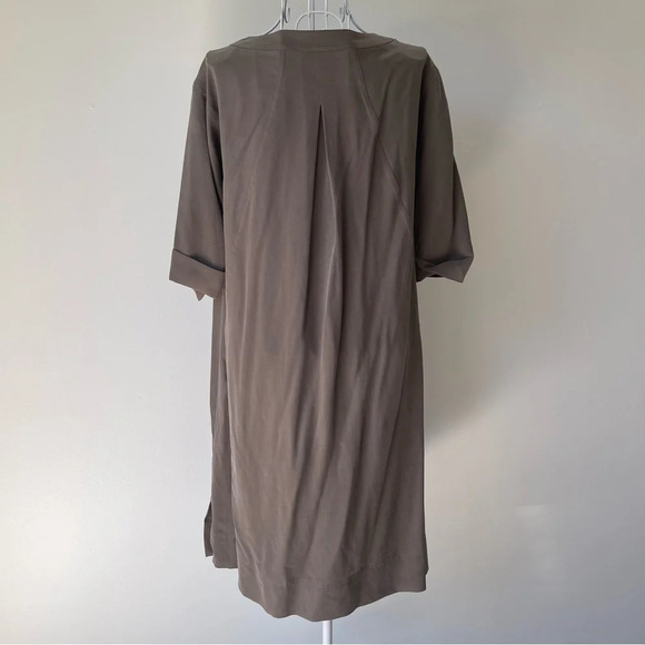 J Jill 3/4 sleeve quarter button silk pockets midi dress olive green size XS - Picture 6 of 11